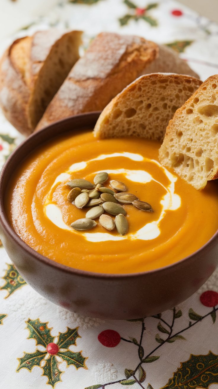 A bowl of warm Creamy Butternut Squash Soup ready to serve